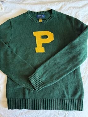 Polo by Ralph Lauren Green Crewneck Sweater with Yellow 'P' Chest